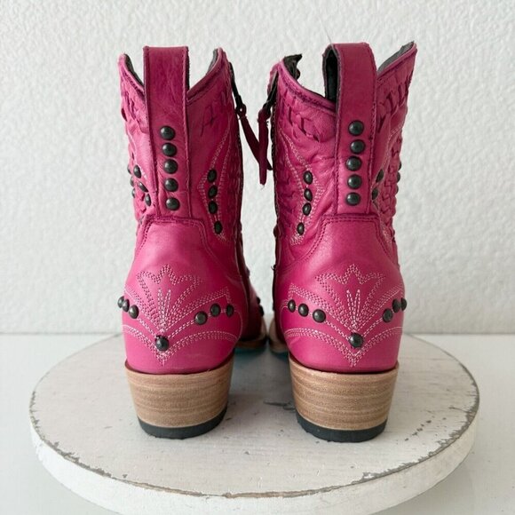 Lane COSSETTE Womens Cowboy Bootie 7.5 Pink Leather Western Short Ankle Boots - Picture 3 of 13